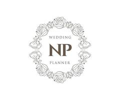 NP Initials letter Wedding monogram logos collection, hand drawn modern minimalistic and floral templates for Invitation cards, Save the Date, elegant identity for restaurant, boutique, cafe in vector