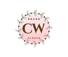 Initial CW feminine logo. Usable for Nature, Salon, Spa, Cosmetic and Beauty Logos. Flat Vector Logo Design Template Element.