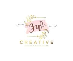 Initial ZW feminine logo. Usable for Nature, Salon, Spa, Cosmetic and Beauty Logos. Flat Vector Logo Design Template Element.