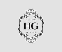 colección de logotipos de monograma de boda con letras iniciales hg, plantillas florales y minimalistas modernas dibujadas a mano para tarjetas de invitación, guardar la fecha, identidad elegante para restaurante, boutique, café en vector
