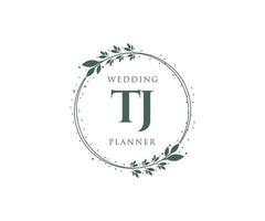 TJ Initials letter Wedding monogram logos collection, hand drawn modern minimalistic and floral templates for Invitation cards, Save the Date, elegant identity for restaurant, boutique, cafe in vector