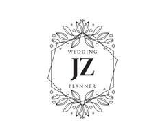 Colección de logotipos de monograma de boda con letras iniciales jz, plantillas florales y minimalistas modernas dibujadas a mano para tarjetas de invitación, guardar la fecha, identidad elegante para restaurante, boutique, café en vector