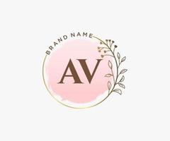 logotipo femenino inicial av. utilizable para logotipos de naturaleza, salón, spa, cosmética y belleza. elemento de plantilla de diseño de logotipo de vector plano.