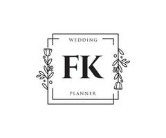 Initial FK feminine logo. Usable for Nature, Salon, Spa, Cosmetic and Beauty Logos. Flat Vector Logo Design Template Element.