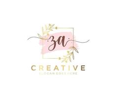 Initial ZA feminine logo. Usable for Nature, Salon, Spa, Cosmetic and Beauty Logos. Flat Vector Logo Design Template Element.