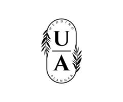 colección de logotipos de monograma de boda con letras iniciales de ua, plantillas florales y minimalistas modernas dibujadas a mano para tarjetas de invitación, guardar la fecha, identidad elegante para restaurante, boutique, café en vector