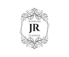 JR Initials letter Wedding monogram logos collection, hand drawn modern minimalistic and floral templates for Invitation cards, Save the Date, elegant identity for restaurant, boutique, cafe in vector