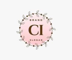 Initial CI feminine logo. Usable for Nature, Salon, Spa, Cosmetic and Beauty Logos. Flat Vector Logo Design Template Element.