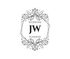 colección de logotipos de monograma de boda con letras iniciales jw, plantillas florales y minimalistas modernas dibujadas a mano para tarjetas de invitación, guardar la fecha, identidad elegante para restaurante, boutique, café en vector