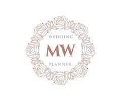MW Initials letter Wedding monogram logos collection, hand drawn modern minimalistic and floral templates for Invitation cards, Save the Date, elegant identity for restaurant, boutique, cafe in vector