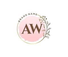 Initial AW feminine logo. Usable for Nature, Salon, Spa, Cosmetic and Beauty Logos. Flat Vector Logo Design Template Element.