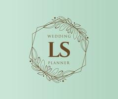 Colección de logotipos de monograma de boda con letras iniciales de ls, plantillas florales y minimalistas modernas dibujadas a mano para tarjetas de invitación, guardar la fecha, identidad elegante para restaurante, boutique, café en vector