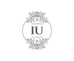 IU Initials letter Wedding monogram logos collection, hand drawn modern minimalistic and floral templates for Invitation cards, Save the Date, elegant identity for restaurant, boutique, cafe in vector