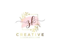 Initial ZK feminine logo. Usable for Nature, Salon, Spa, Cosmetic and Beauty Logos. Flat Vector Logo Design Template Element.