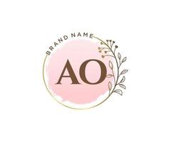 Initial AO feminine logo. Usable for Nature, Salon, Spa, Cosmetic and Beauty Logos. Flat Vector Logo Design Template Element.
