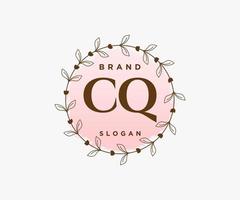 Initial CQ feminine logo. Usable for Nature, Salon, Spa, Cosmetic and Beauty Logos. Flat Vector Logo Design Template Element.