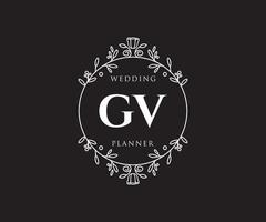 colección de logotipos de monograma de boda con letras iniciales gv, plantillas florales y minimalistas modernas dibujadas a mano para tarjetas de invitación, guardar la fecha, identidad elegante para restaurante, boutique, café en vector