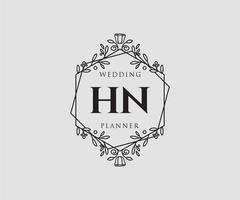 colección de logotipos de monograma de boda con letras iniciales hn, plantillas florales y minimalistas modernas dibujadas a mano para tarjetas de invitación, guardar la fecha, identidad elegante para restaurante, boutique, café en vector