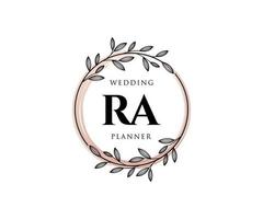 colección de logotipos de monogramas de boda con letras iniciales ra, plantillas florales y minimalistas modernas dibujadas a mano para tarjetas de invitación, guardar la fecha, identidad elegante para restaurante, boutique, café en vectores