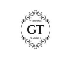 colección de logotipos de monograma de boda con letras iniciales gt, plantillas florales y minimalistas modernas dibujadas a mano para tarjetas de invitación, guardar la fecha, identidad elegante para restaurante, boutique, café en vector