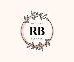 colección de logotipos de monograma de boda con letras iniciales rb, plantillas florales y minimalistas modernas dibujadas a mano para tarjetas de invitación, guardar la fecha, identidad elegante para restaurante, boutique, café en vector