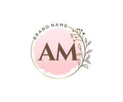 Initial AM feminine logo. Usable for Nature, Salon, Spa, Cosmetic and Beauty Logos. Flat Vector Logo Design Template Element.