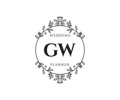 GW Initials letter Wedding monogram logos collection, hand drawn modern minimalistic and floral templates for Invitation cards, Save the Date, elegant identity for restaurant, boutique, cafe in vector