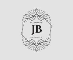 colección de logotipos de monograma de boda con letras iniciales jb, plantillas florales y minimalistas modernas dibujadas a mano para tarjetas de invitación, guardar la fecha, identidad elegante para restaurante, boutique, café en vector