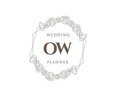 colección de logotipos de monograma de boda con letras iniciales de ow, plantillas florales y minimalistas modernas dibujadas a mano para tarjetas de invitación, guardar la fecha, identidad elegante para restaurante, boutique, café en vector