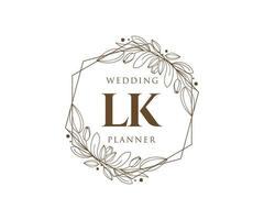 colección de logotipos de monogramas de boda con letras iniciales lk, plantillas florales y minimalistas modernas dibujadas a mano para tarjetas de invitación, guardar la fecha, identidad elegante para restaurante, boutique, café en vector