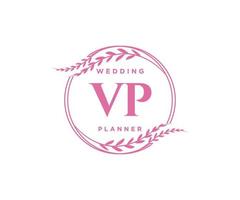 Colección de logotipos de monogramas de boda con letras iniciales vp, plantillas florales y minimalistas modernas dibujadas a mano para tarjetas de invitación, guardar la fecha, identidad elegante para restaurante, boutique, café en vector