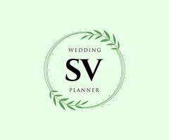 colección de logotipos de monograma de boda con letras iniciales sv, plantillas florales y minimalistas modernas dibujadas a mano para tarjetas de invitación, guardar la fecha, identidad elegante para restaurante, boutique, café en vector