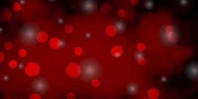 Dark Red vector background with circles, stars.