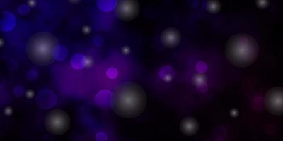 Dark Purple vector background with circles, stars.