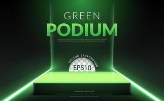 Green background concept, green podium with line neon light on green room, Vector illustration