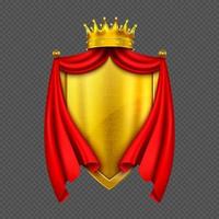 Coat of arms with golden monarch crown and shield vector