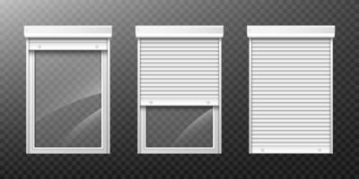 Double window with roller shutter up and close vector