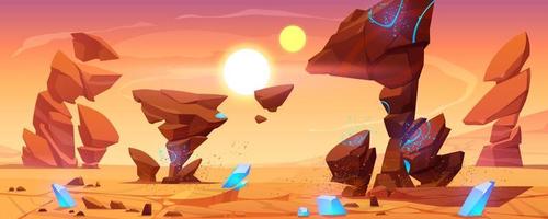 Alien planet desert in cosmos, Martian landscape vector