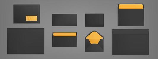 Black envelopes template set. Blank paper covers vector