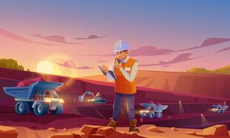 Man in helmet working on mining quarry vector