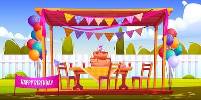 Kids birthday party decoration on house backyard vector