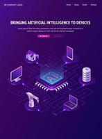 Artificial intelligence isometric landing page, Ai vector