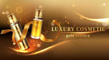 Luxury cosmetic products with golden glitter vector