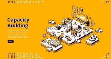 Capacity building isometric landing, web banner vector