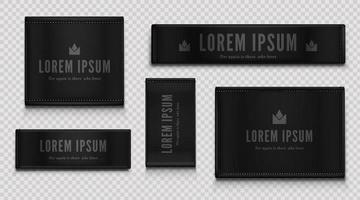 Black cloth labels for premium apparel, brand tags vector