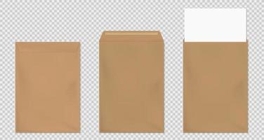 Brown envelope A4 template, blank paper covers set vector
