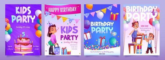 Kids birthday party invitation cartoon banners vector
