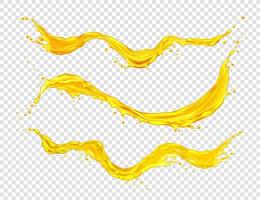 Orange juice splashes, horizontal streams set vector