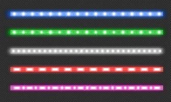 Vector set of led strips with neon glow effect