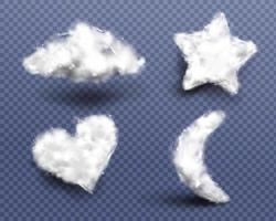 Realistic cotton wool, clouds or wadding balls set vector